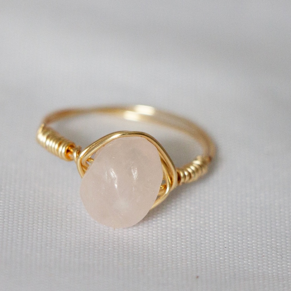 Rose Quartz Gold Wire Wrap Ring